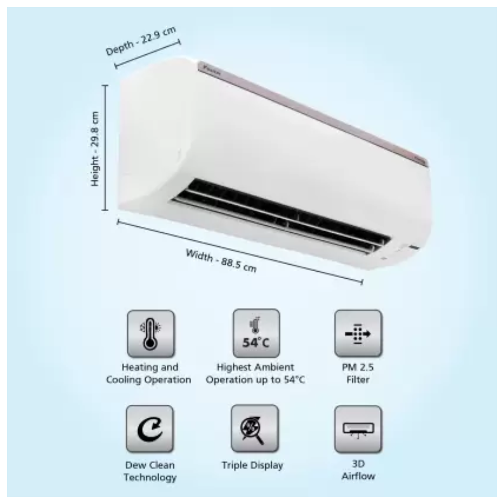 Daikin 1.5 Ton 3 Star Split Inverter AC White  (RKYG50UV16V3F/GTK Daikin 1.5 Ton 3 Star Split Inverter AC White  (RKYG50UV16V3F/GTK